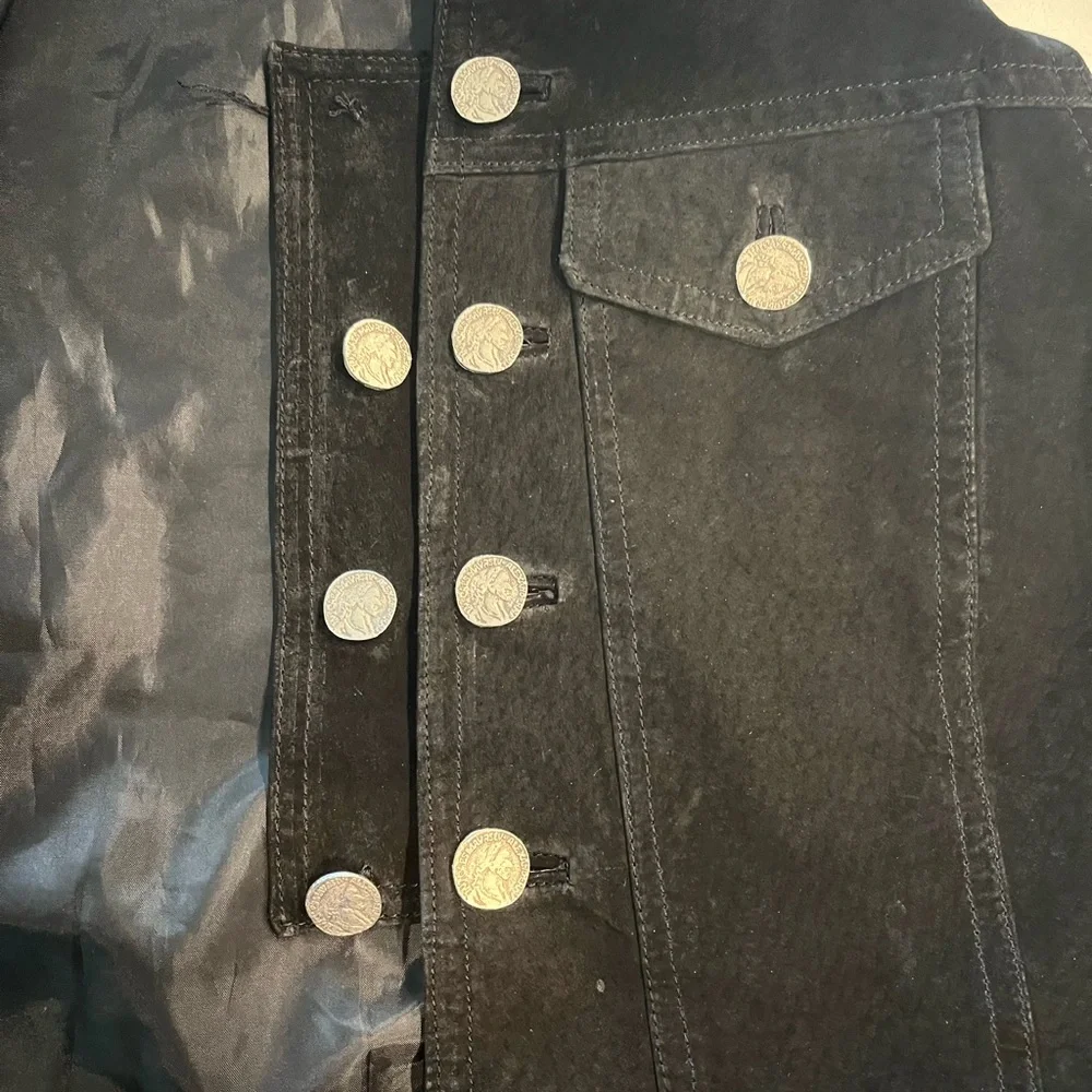 Vintage Leather Vest Buffalo Nickel Button Western Biker Style L
